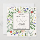 Invitation Baby shower des champs fleurs sauvages et des abei (Devant)