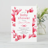 Invitation Baby shower des Coeurs aquarelles (Debout devant)