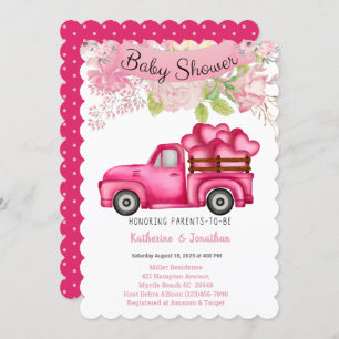 Invitation Baby shower des coeurs de charge de camion rose