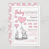 Invitation Baby shower des Coeurs Eléphants (Devant / Derrière)