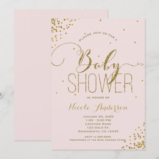 Invitation Baby shower des coins de Parties scintillant de ve (Devant / Derrière)