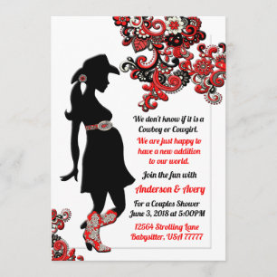 Invitation Baby shower des Couples blancs rouges noirs de Cow