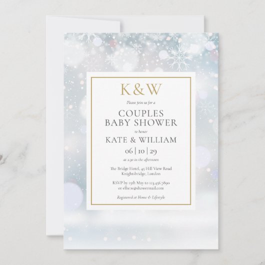 Invitation Baby shower des couples de monogrammes d'or de nei (Devant)
