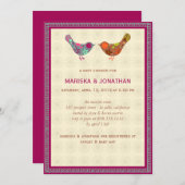 Invitation Baby shower des couples d'oiseaux (Devant / Derrière)