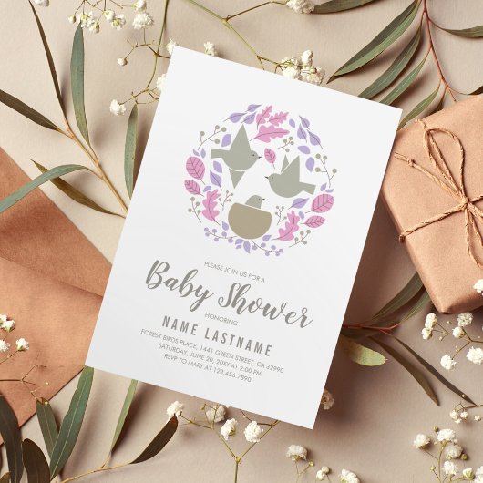 Invitation Baby shower des couples filles Cercle aux oiseaux 