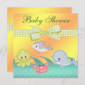Invitation Baby shower des créatures de la mer pour bébés (Devant / Derrière)