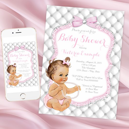 Invitation Baby shower des diamants et des perles
