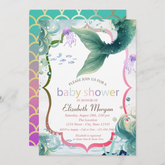 Invitation Baby shower des échelles de queue de si (Devant / Derrière)