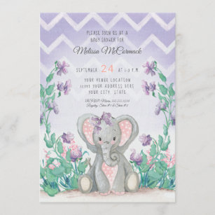 Invitation Baby shower des éléphantes adorables de Lavender