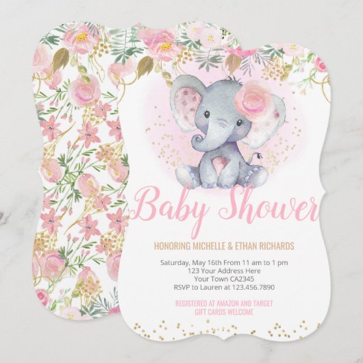 Invitation Baby shower des éléphants (Devant / Derrière)
