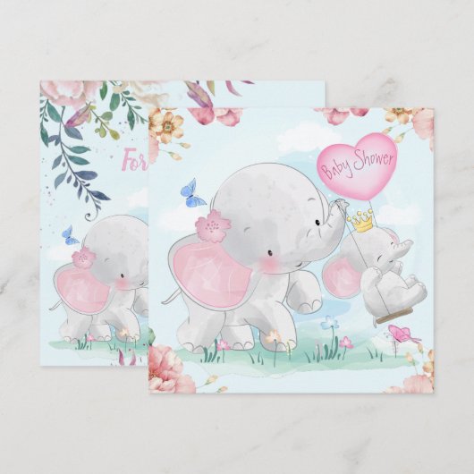 Invitation Baby shower des éléphants (Devant / Derrière)