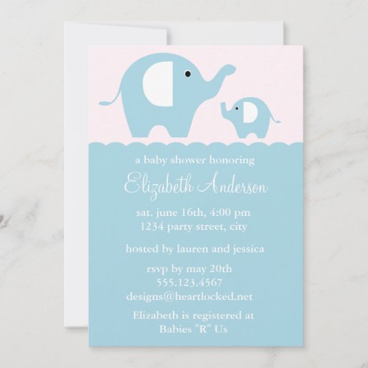 Invitation Baby shower des éléphants bleus (Devant)