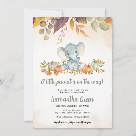 Invitation Baby shower des éléphants d'automne (Devant)