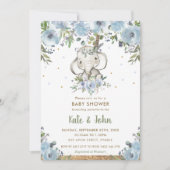 Invitation Baby shower des éléphants de la tribu Blue Floral (Devant)