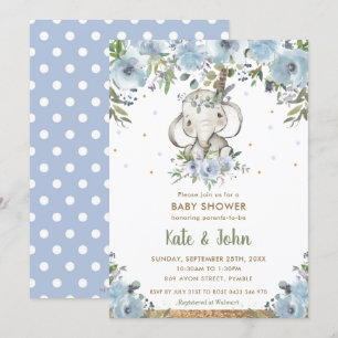 Invitation Baby shower des éléphants de la tribu Blue Floral 