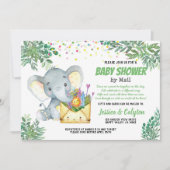 Invitation baby shower des éléphants de verdure par courrier  (Devant)