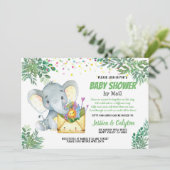 Invitation baby shower des éléphants de verdure par courrier  (Debout devant)