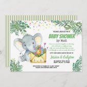 Invitation baby shower des éléphants de verdure par courrier  (Devant / Derrière)