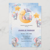 Invitation Baby shower des éléphants endormis (Devant / Derrière)