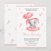 Invitation Baby shower des éléphants et des ballons (Devant / Derrière)