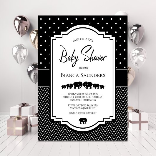 Invitation Baby shower des éléphants noirs