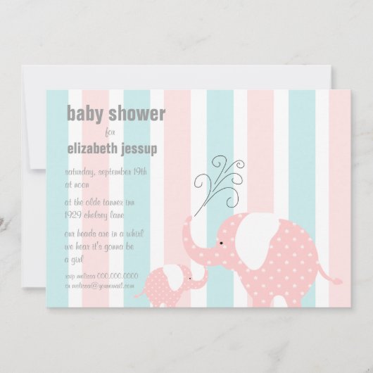 Invitation Baby shower des éléphants - rose (Devant)