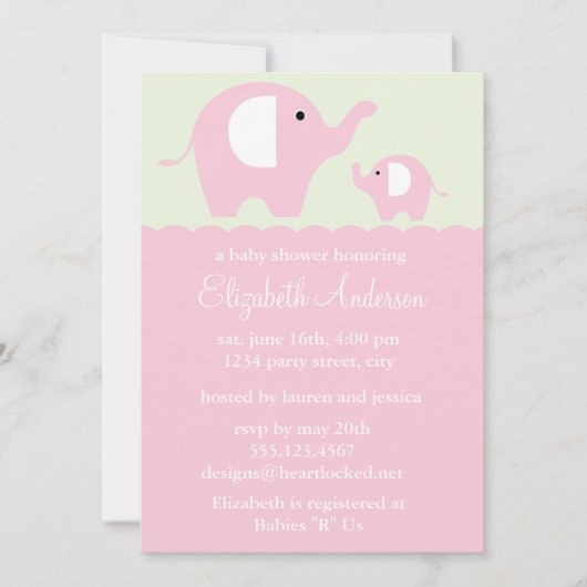 Invitation Baby shower des éléphants roses (Devant)