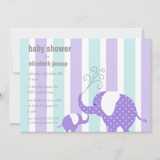 Invitation Baby shower des éléphants - violet (Devant)