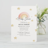 Invitation Baby shower des étoiles arc-en-ciel rose (Debout devant)