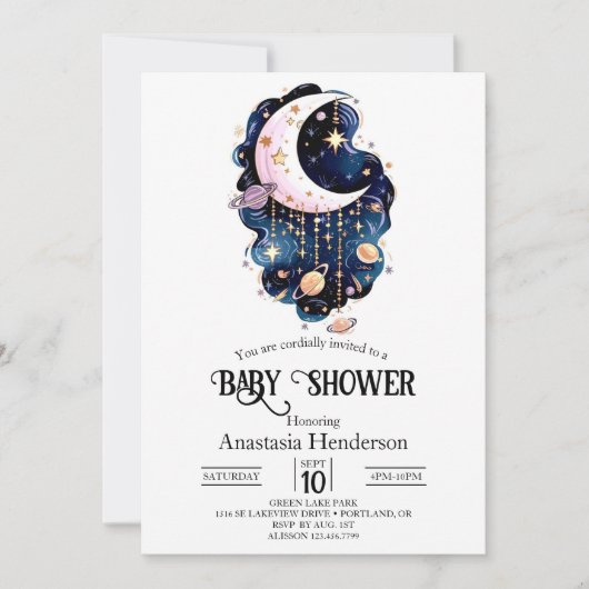 Invitation Baby shower des étoiles célestes (Devant)