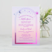 Invitation Baby shower des étoiles de la lune de soleil rose (Debout devant)