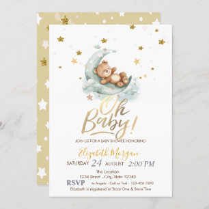 Invitation Baby shower des étoiles de la lune d'ours en peluc