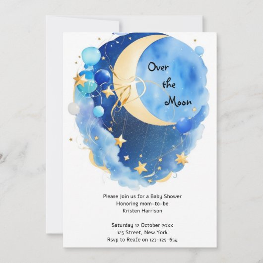 Invitation Baby shower des étoiles et de la lune (Devant)