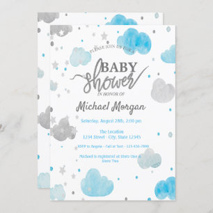 Invitation Baby shower des étoiles et nuages mignons