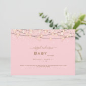 Invitation Baby shower des feux de coeur rose et or (Debout devant)
