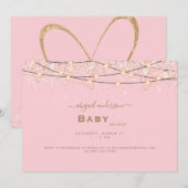 Invitation Baby shower des feux de coeur rose et or (Devant / Derrière)