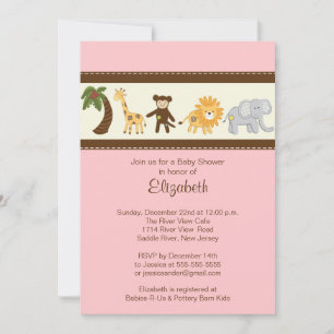 Invitation Baby shower des filles animalières de Jungle Safar