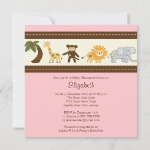 Invitation Baby shower des filles animalières de Jungle Safar