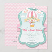 Invitation Baby shower des filles de ballons à air (Devant / Derrière)