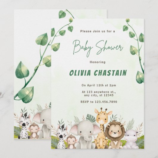 Invitation Baby shower des filles de la forêt (Devant / Derrière)