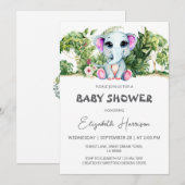 Invitation Baby shower des filles de la jungle éléphante (Devant / Derrière)