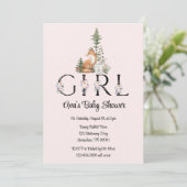 Invitation Baby shower des filles des animaux des bois (Debout devant)