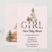 Invitation Baby shower des filles des animaux des bois (Devant / Derrière)