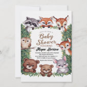 Invitation Baby shower des filles des animaux des bois (Devant)