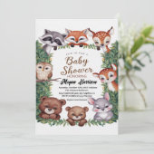 Invitation Baby shower des filles des animaux des bois (Debout devant)