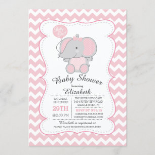 Invitation Baby shower des filles Eléphantes Roses