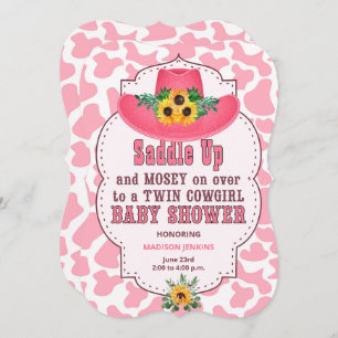 Invitation Baby shower des filles jumelles roses de l'Ouest