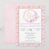 Invitation Baby shower des filles papillons rose et pourpre (Devant / Derrière)
