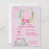 Invitation Baby shower des filles rose éléphant (Devant)