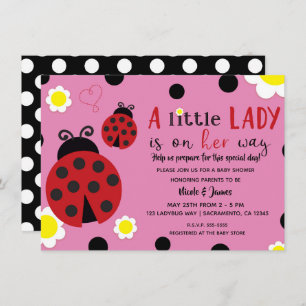Invitation Baby shower des filles roses à la fleur de Ladybug